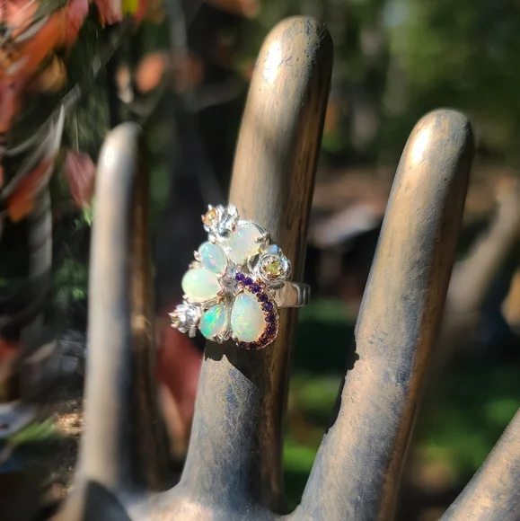 Opal 11k amethyst 3k & Peridot sterling ring sz6 - Picture 4 of 9